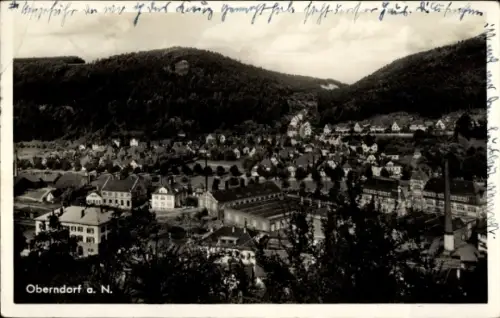 Ak Oberndorf am Neckar, Schwarz-Weiß-Bild von  Berge, Häuser, Fabrik, 