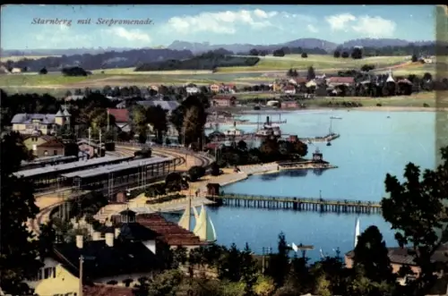 Ak Starnberg am Starnberger See Oberbayern,  Seepromenade, Wasser, Boote, Häuser