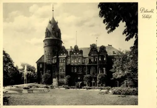 Ak Detmold in Nordrhein Westfalen, Schloss  Gartenanlage, Brunnen,  Architektur