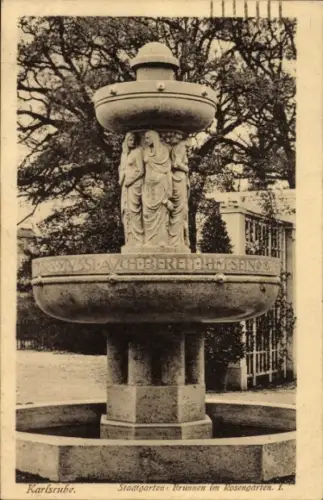 Ak Karlsruhe in Baden, Brunnen im Rosengarten, Stadtgarten