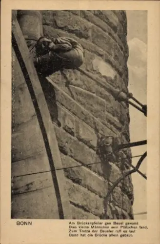 Ak Bonn am Rhein, Männchen am Brückenpfeiler,  Gedichttext