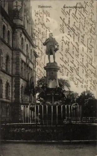 Ak Hannover,  Gutenbergbrunnen, Statue, Brunnen