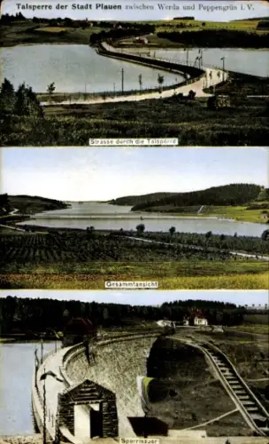 Ak Plauen im Vogtland, Talsperre  Straße, Gesammtansicht, Sperrmauer