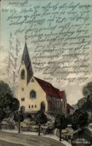 Ak Schmölln in Thüringen, Kothel Kirche  farbige Illustration, handschriftlicher Text