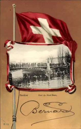 Passepartout Ak Genève Genf Schweiz, Pont du Mont Blanc, Fahne