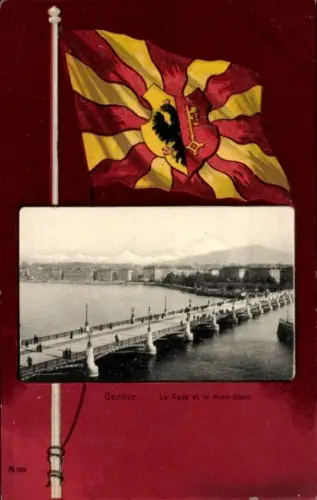 Passepartout Ak Genève Genf Schweiz, La Rade et le Mont Blanc, Fahne