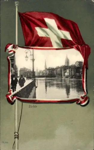 Passepartout Ak Zürich Stadt Schweiz, Wasserpartie, Fahne