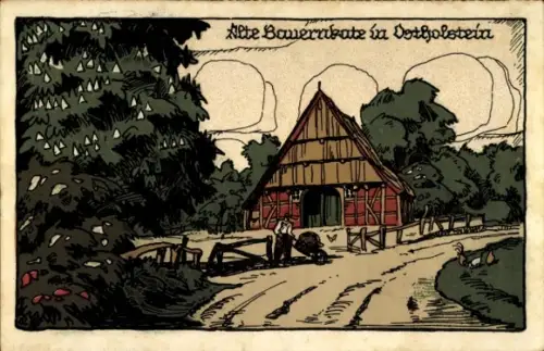 Steindruck Ak Alte Bauernkate in Holstein, Landwirtschaft