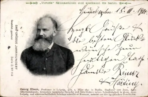 Ak Georg Ebers, Professor in Leipzig, Victoria Nähmaschinen, Reklame