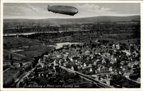 Ak Neuenburg am Rhein Baden, Luftaufnahme von  Zeppelin, Häuser, Fluss