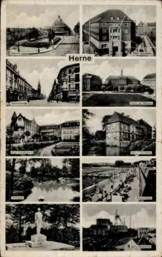 Ak Herne im Ruhrgebiet Westfalen, Rathaus, Sparkasse, Bahnhof