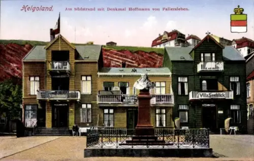 Ak Nordseeinsel Helgoland, Südstrand, Denkmal Hoffmann vom Fallersleben