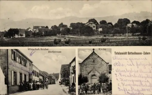 Ak Saverne Zabern Elsass Bas Rhin, Dorfstraße, Wirtschaft Stieber, Kirche