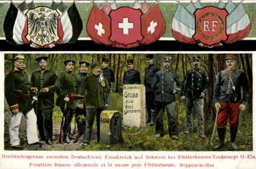 Ak Pfetterhouse Pfetterhausen Elsass Haut Rhin, Dreiländergrenze, Frankreich, Schweiz