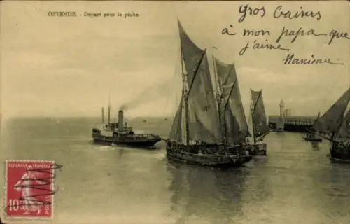 Ak Oostende Ostende Westflandern, Abfahrt zum Fischen