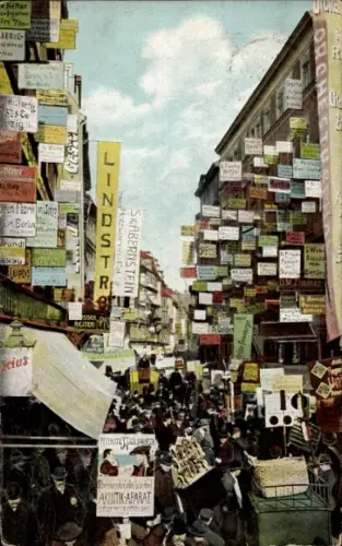 Ak Leipzig in Sachsen, Petersstraße während der Mustermesse, Plakate