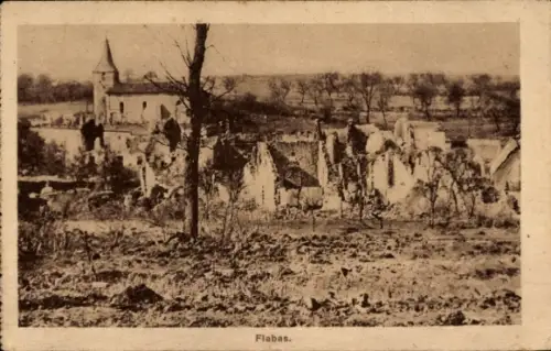 Ak Flabas Meuse, Ansicht der zerstörten Stadt, Kirche, 1. WK
