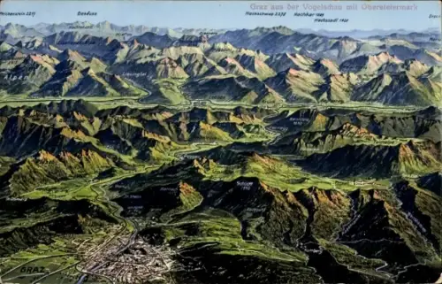 Landkarten Ak Graz Steiermark, Vogelschau