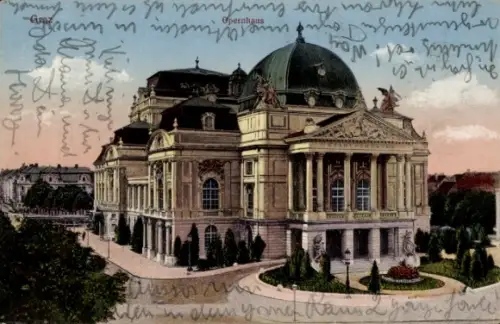 Ak Graz Steiermark, Opernhaus, Gebäude, Garten, Menschen, 