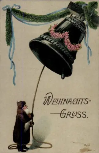 Präge Ak Frohe Weihnachten, Weihnachtsmann, Glocke