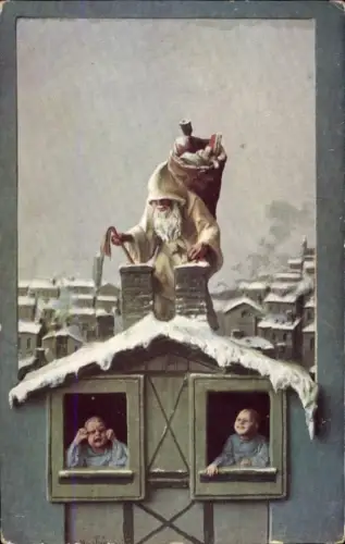 Künstler Ak Frohe Weihnachten, Knecht Ruprecht verteilt seine Gaben