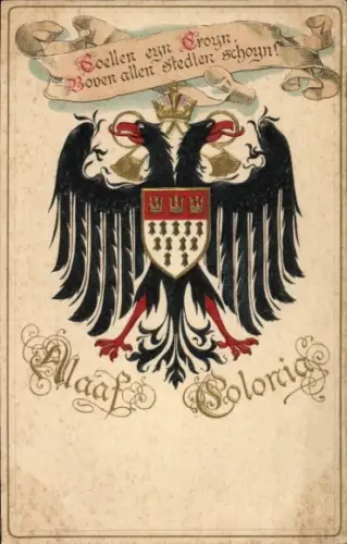 Präge Wappen Litho Köln am Rhein, Alaaf Colonia, Karneval
