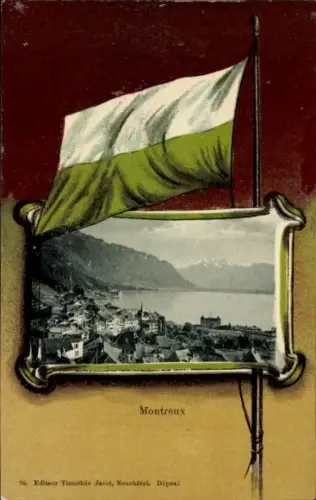 Passepartout Ak Montreux Kt. Waadt Schweiz, Panorama, Fahne