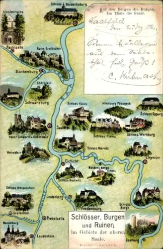 Landkarten Ak Schlösser, Burgen und Ruinen im Gebiete der oberen Saale