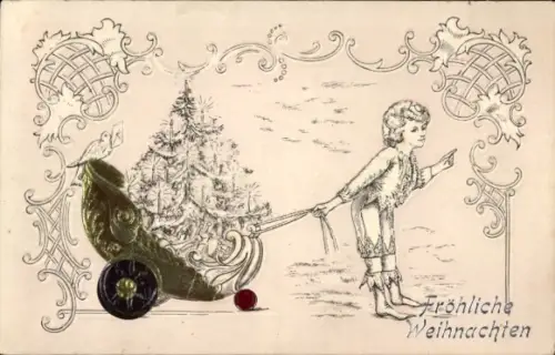 Präge Ak Fröhliche Weihnachten, Kind, Tannenbaum