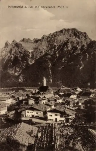 Ak Mittenwald in Oberbayern,  Isar, Karwendel, Berge, Landschaft, 2382 m