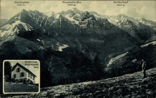 Ak Feldkirch Vorarlberg, Naturfreundehaus, Saminatal, Gurtisspitze, Goppaschroffen, Gallinakopf