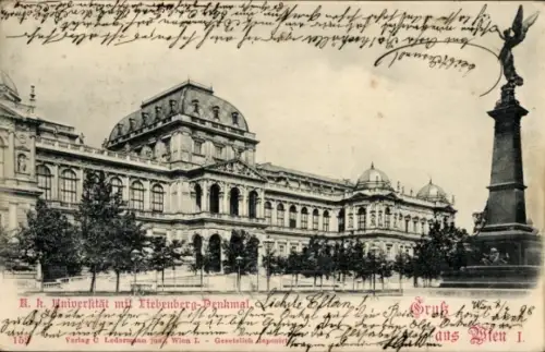Ak Wien 13 Hietzing Österreich, k. k. Universität, Tiebenberg-Penkmal, Statue, Bäume, 