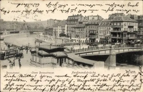 Ak Wien 2 Leopoldstadt Österreich, Donaukanal, Obere Donaustraße, Ferdinandsbrücke, Wien