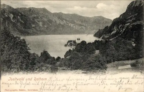 Ak Iseltwald Kanton Bern, Blick auf Iseltwald und Rothorn