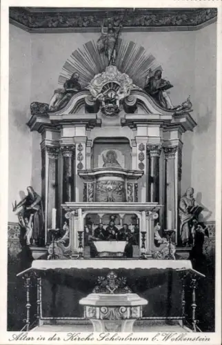 Ak Schönbrunn Wolkenstein im Erzgebirge, Altar in der Kirche