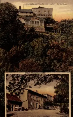 Ak Thale im Harz, Bodetal, Hexentanzplatz, Hotel Hexentanzplatz, Landschaft, Bäume, 