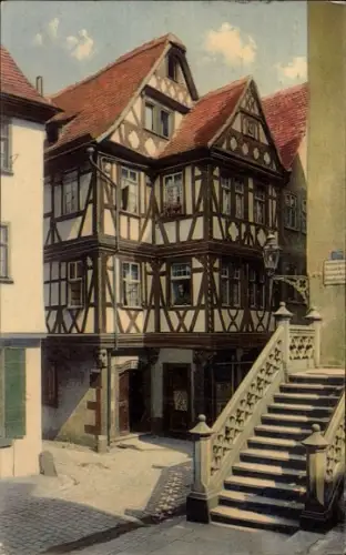 Ak Wertheim am Main, Fachwerkhaus, Treppe, Straßenansicht, Deutsche Reich
