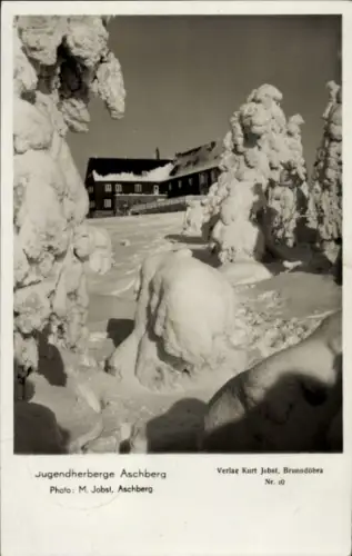 Ak Aschberg Klingenthal im Vogtland Sachsen, Jugendherberge, Winter