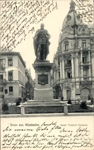 Ak Wiesbaden in Hessen, Kaiser Friedrich Denkmal, Statue,  