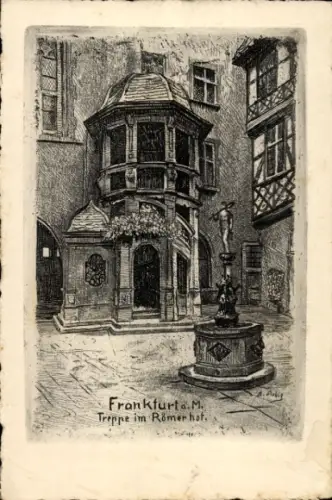 Ak Frankfurt am Main, Treppe im Römerhof