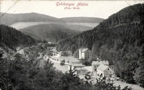 Ak Gehlberg Suhl in Thüringen, Gehlberger Mühle,  Thüringer Wald, Landschaft, Gebäude, Wald