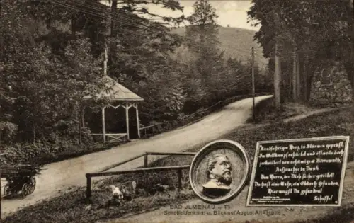 Ak Ilmenau in Thüringen,  Blick auf August Alt-Hütte, Scheffeldenkmal, Waldlandschaft