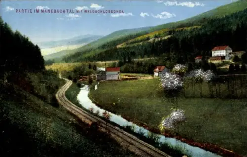 Ak Manebach Ilmenau in Thüringen, Manebachtal mit Waldschlösschen