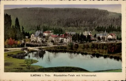 Ak Ilmenau in Thüringen, ILMENAU, Ritzebühler-Teich, Villenviertel, Landschaft, Wasser, Bäume