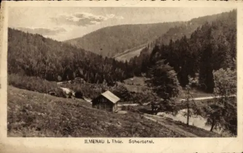 Ak Ilmenau in Thüringen, Blick ins Schortetal, Hütte