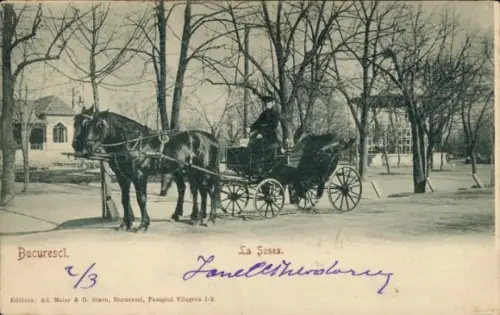 Ak București Bukarest Rumänien, La Sosea, Pferdekutsche
