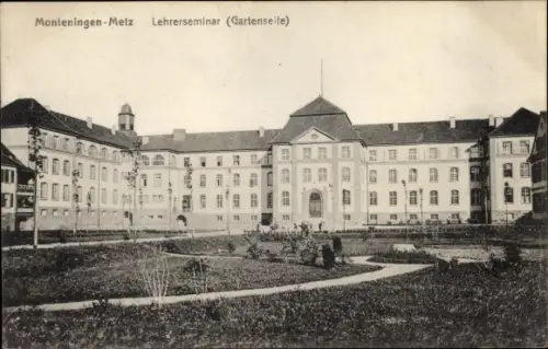 Ak Montigny lès Metz Monteningen Moselle, Lehrerseminar, Gartenseite