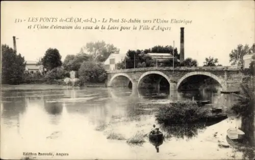 Ak Les Ponts de Cé Maine et Loire, Le Pont St Aubin vers l'Usine Electrique