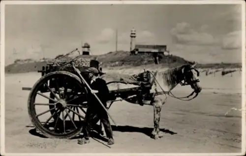 Ak Fischer, Fuhrwerk, Pferd, Strand