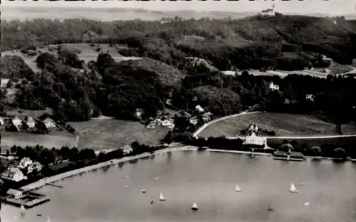 Ak Herrsching am Ammersee, Landschaftsaufnahme, Ammersee, Boote, Häuser, Bäume